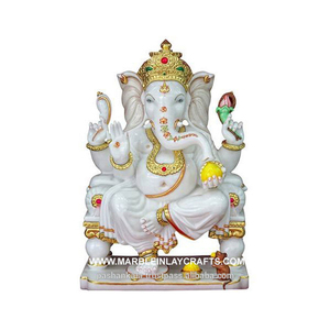 Ganesha Ji-mármol blanco hecho a mano sentado en Shighasan - Product Image 1