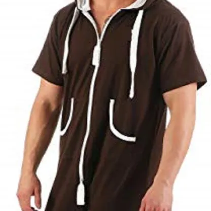 Piyama Pakaian Tidur untuk Pria Tanpa Lengan Ritsleting Depan Jumpsuit Musim Panas Dewasa Onesie
