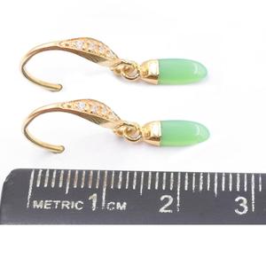 Boucles d'oreilles plaquées or de forme ovale avec chrysoprase 27 à 28mm en argent sterling Zircon fil d'oreille résultats en laiton plaqué artisanat - Product Image 4