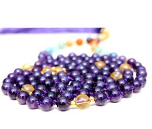 Collier de Yoga aux 7 chakras, 108 perles Mala, bijou naturel en pierre Citrine, style bohème et Rudra, cristal d'améthyste, 10122740 - Product Image 2