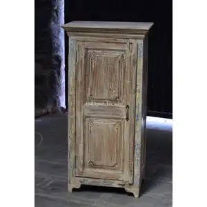 Винтажная восстановленная деревянная мебель для гостиной кремовый высокий однодверный шкаф