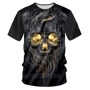 Black T shirts Men Hip Hop Short Sleeve Crewneck T Shirt Man sublimation Print Smoking <b>Skull</b> T-shirts Hip Hop Punk Undershirts - Product Image 1