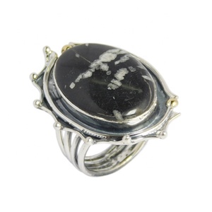 Alta calidad Top Fashion 925 Sterling Silver Snowflake Obsidian Gemstone Ring Jewelry Eternity Vermeil Rings Proveedor - Product Image 1