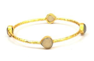 Bracelet en argent Sterling 925 de style classique calcédoine bleue pierre précieuse à la main mode plaqué or bracelet pour les fêtes de mariage - Product Image 4