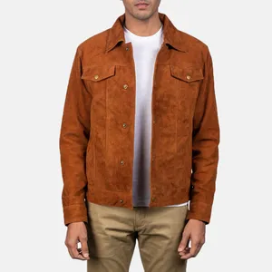 Stallon jaqueta de camurça marrom genuína nova jaqueta de couro genuíno cowboy couro natural masculino