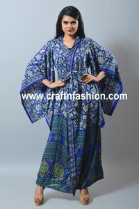 Vintage Boho Gypsy Long Kimono-ผ้าไหม Sari Made Beach Kimono-ชุดนอน Robe-เสื้อคลุมอาบน้ำ Kimono-ผู้หญิงฤดูร้อน Cardigan - Product Image 4