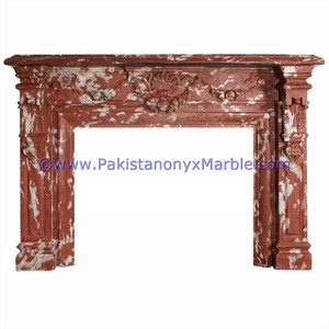 Chimeneas de mármol a prueba de fuego para interiores, mármol rojo tallado a mano, diseños modernos, esculpido de flores de corazón envolvente - Product Image 4