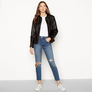 Chaqueta de cuero de motocicleta para mujer de alta calidad, temporada de invierno, relleno de algodón, logotipo personalizado, cierre de cremallera a rayas, seda larga XL - Product Image 4