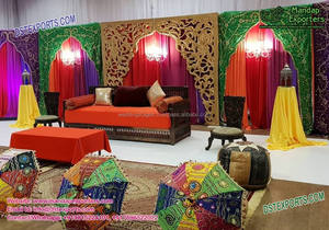 Fondo de estilo Pavo Real hecho a mano para boda, hermoso Sangeet, telón de fondo, cortinas, decoración de fondo de boda india - Product Image 5
