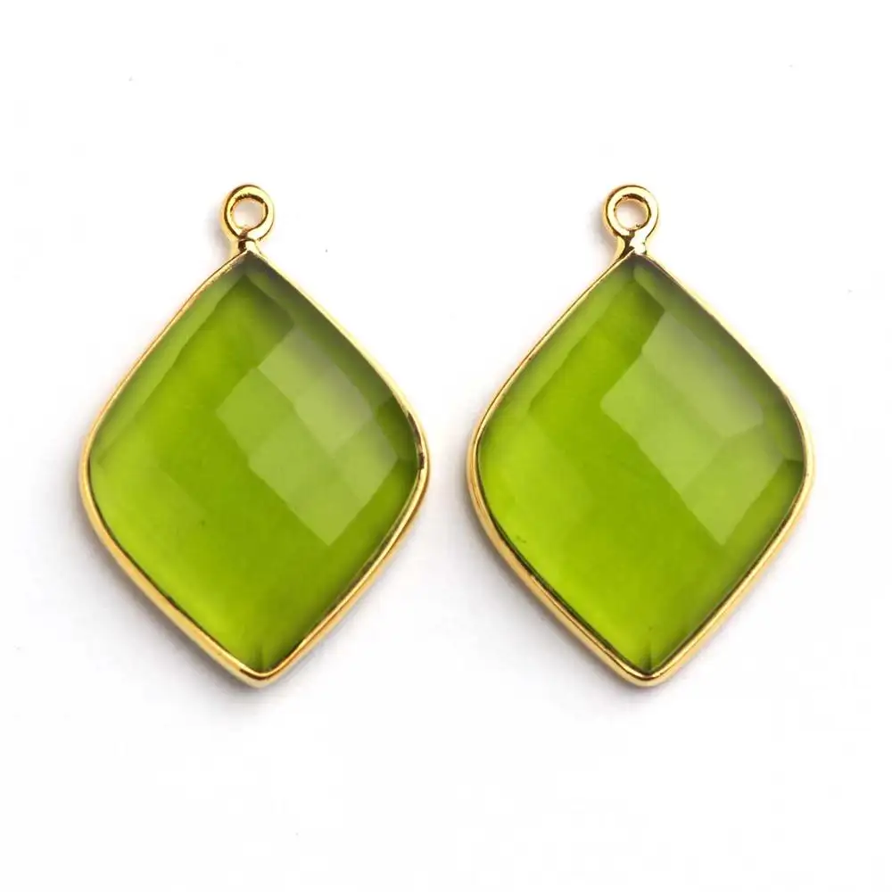Best Quality 14x18mm Green Peridot Hydro Quartz Gemstone 18k Gold Plated 925 Silver Marquise Shape Charm Pendant For Necklace