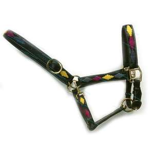 Licou de cheval en cuir noir fantaisie avec raccords en laiton Nouveaux modèles rembourrés pour le confort - Product Image 1