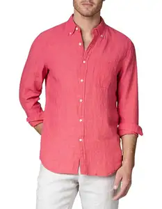 Chemise d'été pour homme en popeline de coton et lin de haute qualité, coupe slim, manches longues, décontractée, respirante, vente en gros - Product Image 1