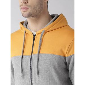 Men's Mustard Yellow & <b>Navy</b> Colorblocked Hooded <b>Sweatshirt</b> 100% Cotton Material - Product Image 2