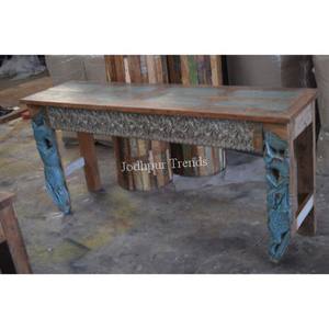 Meuble ancien en bois de teck sculpté Table console pour salon ou maison d'Inde - Product Image 1