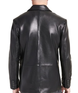 Designer Brand Two <b>Button</b> Genuine Leather <b>Blazer</b> Biker Style Motorcycle Jacket Classic Real Leather Fashion Jacket - Product Image 3