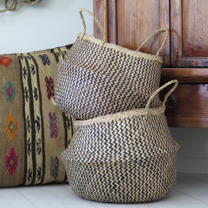 Natural <b>Seagrass</b> Woven Belly <b>Basket</b> Mixing Colors for Kitchen Use Printed Logo Food Origin <b>Storage</b> Shopping <b>Basket</b> Plastic - Product Image 1