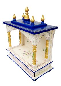 Templo pintado a mano en Mandir de madera con 2 cajones para el hogar tradicional Pooja Mandir montado en la pared Mandap madera India para adoración - Product Image 4