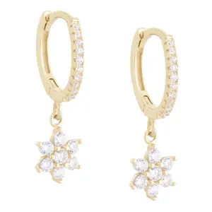 Hawaiian Jewelry Wholesale China Supplier Fashion 925 Silver CZ Stone Flower Huggie Hoop Earring