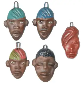 African Clay Pendant Afro Faces Sign Handmade Ethnic Jewelry South American Chota Valley Art of Ecuador