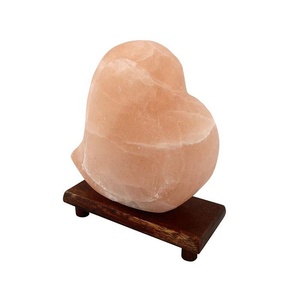 Hand Carved Himalayan Pink <b>Salt</b> Heart 3.5kg Cord Fixture <b>Bulb</b> on Wooden Base Natural Rock-Craft by Sian Enterprises - Product Image 1