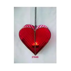 Vela colgante de cristal rojo en forma de corazón