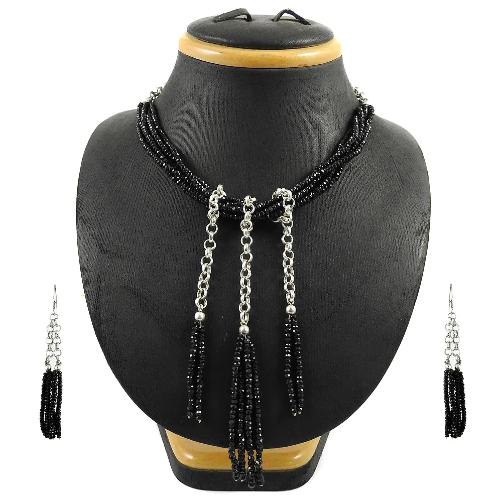 New design preto spinel gemstone colar e brincos set 925 conjunto de jóias de prata esterlina conjunto artesanal fornecedores