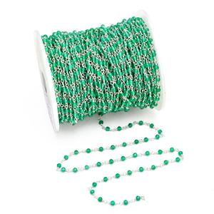 Rosario de Plata de Ley 925, cadena con cuentas, collar de piedras preciosas de ónix verde, joyería, collar clásico de moda para regalo de boda. - Product Image 1