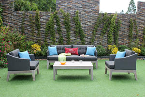 Juego de sofás de ratán de polietileno para exteriores o sala de estar, patas de madera con marco de Alu - Product Image 2