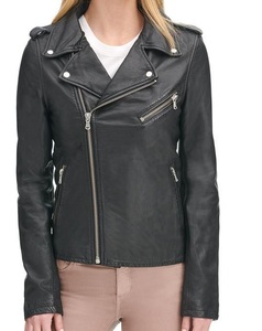 Nuevas camisetas de moda de otoño para mujer, venta al por mayor, chaqueta de cuero de motocicleta de piel de oveja negra con cremallera, prendas de vestir exteriores de talla grande - Product Image 2