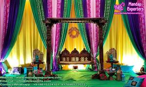 Fondo de estilo Pavo Real hecho a mano para boda, hermoso Sangeet, telón de fondo, cortinas, decoración de fondo de boda india - Product Image 4