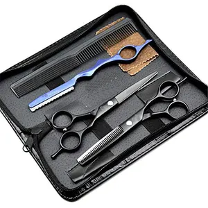 Premium Stainless Steel Sharp Tooth Scissors Set Combination Of High Quality Hot Selling hairdressing scissors set set in Black