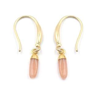 Melocotón piedra lunar 27-28mm forma ovalada oro galvanizado oreja alambre pendientes latón con plata de ley elegante y lujoso - Product Image 1