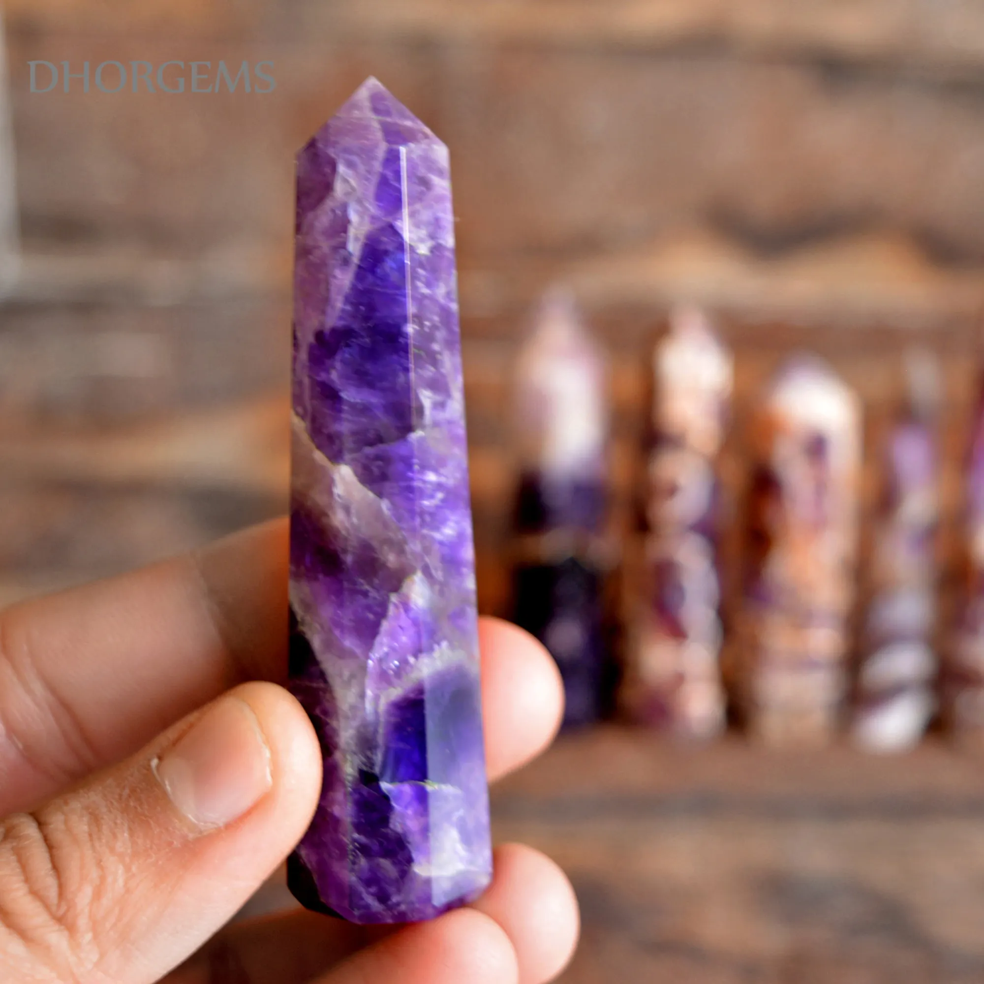 Amethyst คริสตัล Obelisk Chevron Amethyst Wand Amethyst Healing จุด Gemstone Point Obelisk Tower อัญมณีหินควอตซ์