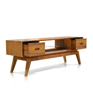 Console de style vintage en teck avec deux tiroirs meubles de salon de couleur naturelle pour la maison - Product Image 1