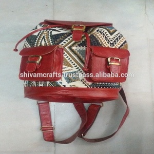 2025 Vintage cuero con algodón Patchwork Unisex mochila bolsas para viajes al por mayor de La India - Product Image 2