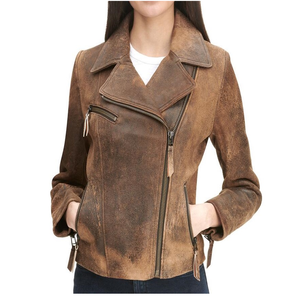 Chaqueta de cuero desgastado Break, ropa de abrigo de motorista para mujer, piel de cordero genuina suave, ropa de moda cómoda y de moda - Product Image 1