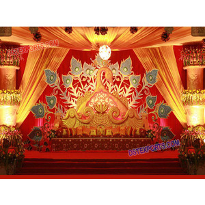 Telón de fondo de fibra dorada para escenario de boda, conjunto de decoración de fondo para escenario de boda con diseño de pavo real, Panel de fondo de último diseño - Product Image 1