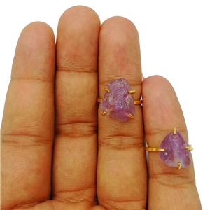 Anillo de piedras preciosas en bruto de amatista, Juego de puntas de oro Vermeil para regalo de boda, fiesta o aniversario - Product Image 3