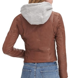Venta al por mayor de moda de las mujeres chaqueta de cuero de motorista real Beige oscuro aspecto deportivo diseño personalizado barato recién llegados - Product Image 4