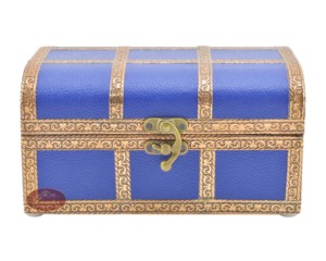 Coffre de trésor en cuir blanc bleu, finition en cuir artificiel, boîte à bijoux en bois faite à la main (7 "x 5" x 3 "pouces) bleu - Product Image 4