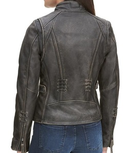 Veste de motard pour femmes à l'allure sportive bon marché en gros en cuir véritable beige foncé veste de conception personnalisée nouvelles arrivées - Product Image 6