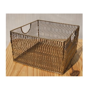 Latest Hot Selling Handmade Tall Fruit <b>Basket</b> Decorative Brass-Plated Mesh Iron Wire Storage <b>Square</b> for Home Kitchen Use - Product Image 1