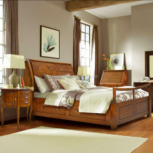 Cama Queen Size de Madera de Teca Antigua Sandeep con Cajones, Cabecera Inflable Plegable, Muebles para Dormitorio - Product Image 1