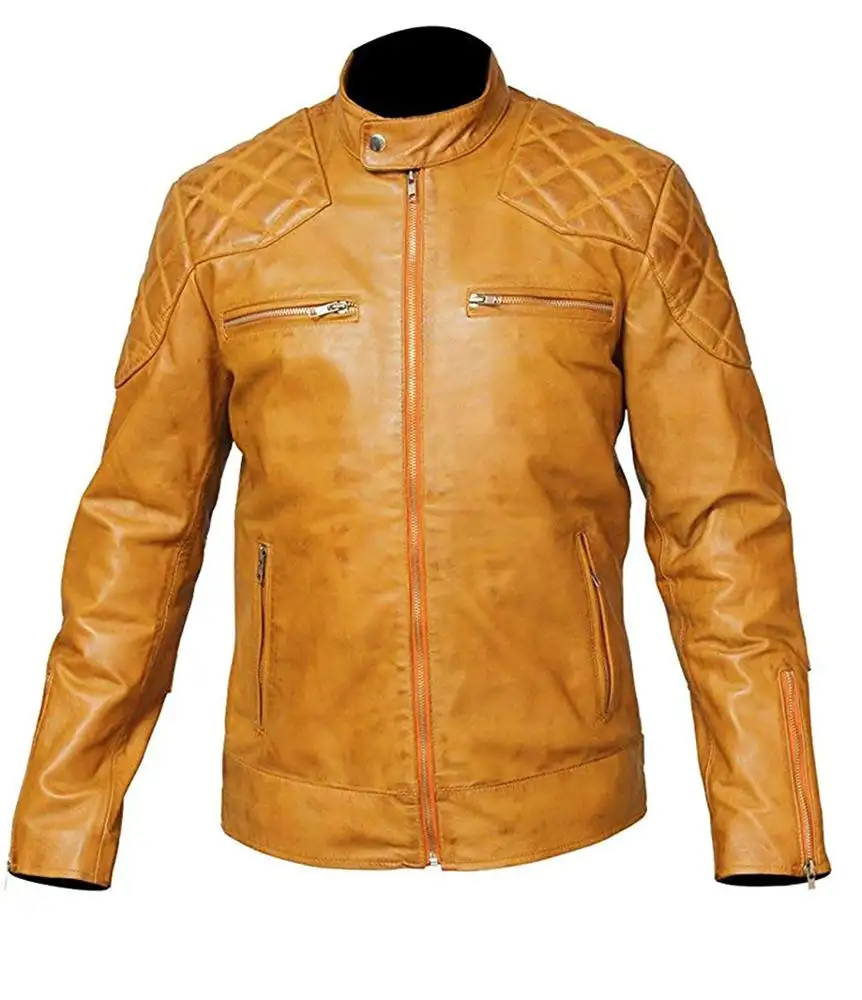 Da Biker người đàn ông áo khoác tùy chỉnh chính hãng nâu da cổ điển Biker Áo khoác nhà sản xuất Pakistan