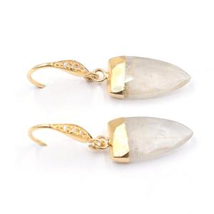 ทอง Rutilated ควอตซ์36ถึง37มิลลิเมตรกับสเตอร์ลิงเงินเพทายหูลวดครึ่ง Marquise รูปร่างทอง Electroplated ต่างหู - Product Image 2