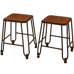 Prix d'usine, tabouret en fer et bois industriel, tabouret de bar moderne rustique avec siège en bois massif pour cuisine, café, restaurant, maison, hôtel - Product Image 3