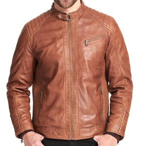 Chaqueta de cuero clásica W Detalles acolchados Chaqueta de motocicleta estilo motorista Chaqueta clásica de moda de cuero real - Product Image 4