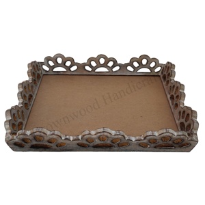 Bandeja de servicio de madera de mango artesanal artística, uso multiusos cuadrado, fabricante exportador a precio barato - Product Image 3