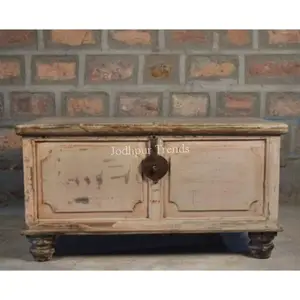 Caixa de madeira antiga reciclada, antiguidade, caixa de madeira do tronco/caixa de peito para sala de estar