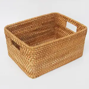 Cestas de tejido rectangular de Color Natural para decoración del hogar, cestas de fábrica hechas a mano, hechas a mano, hechas en Vietnam